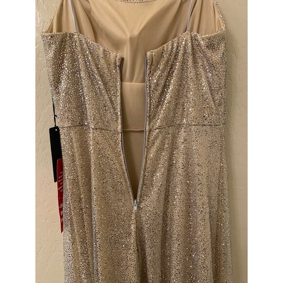City Triangles Gold and Silver Evening Gown with Slit, Spaghetti Strap, Size 1 - Picture 14 of 14